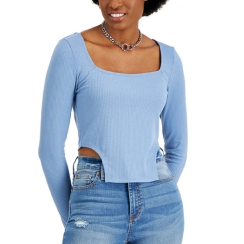 NWT Crave Fame Juniors Blue Corset Top In Faded Denim Size XL
